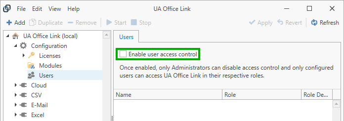 Enable user access control